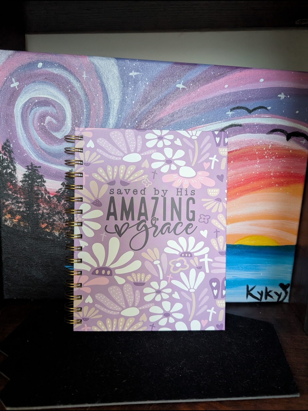 Amazing Grace Spiral Notebook - Pink Lavender Floral Journal